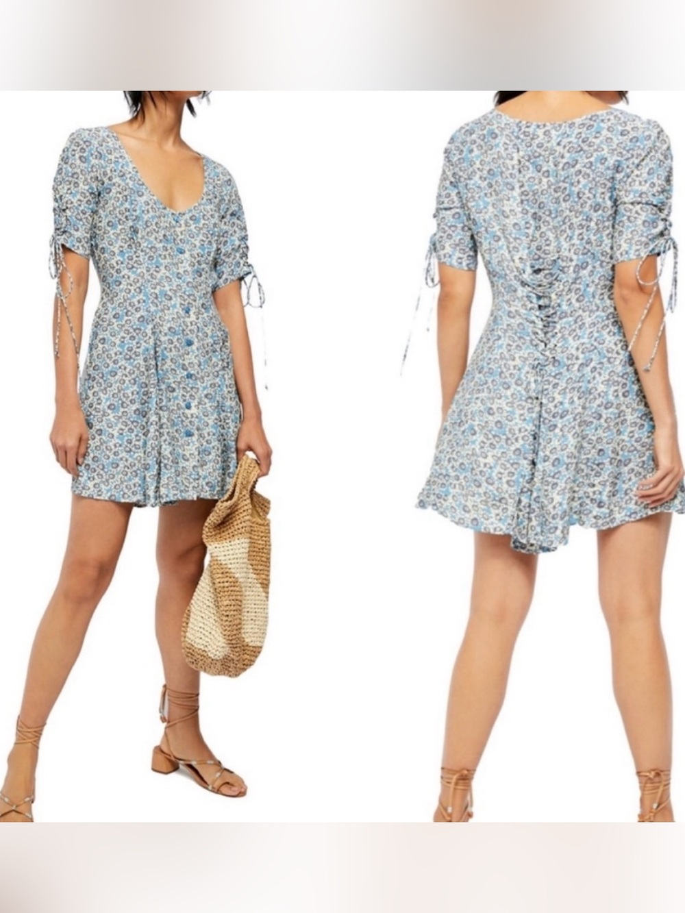 Free People Viscose Floral Lace-Up Dress Size XS